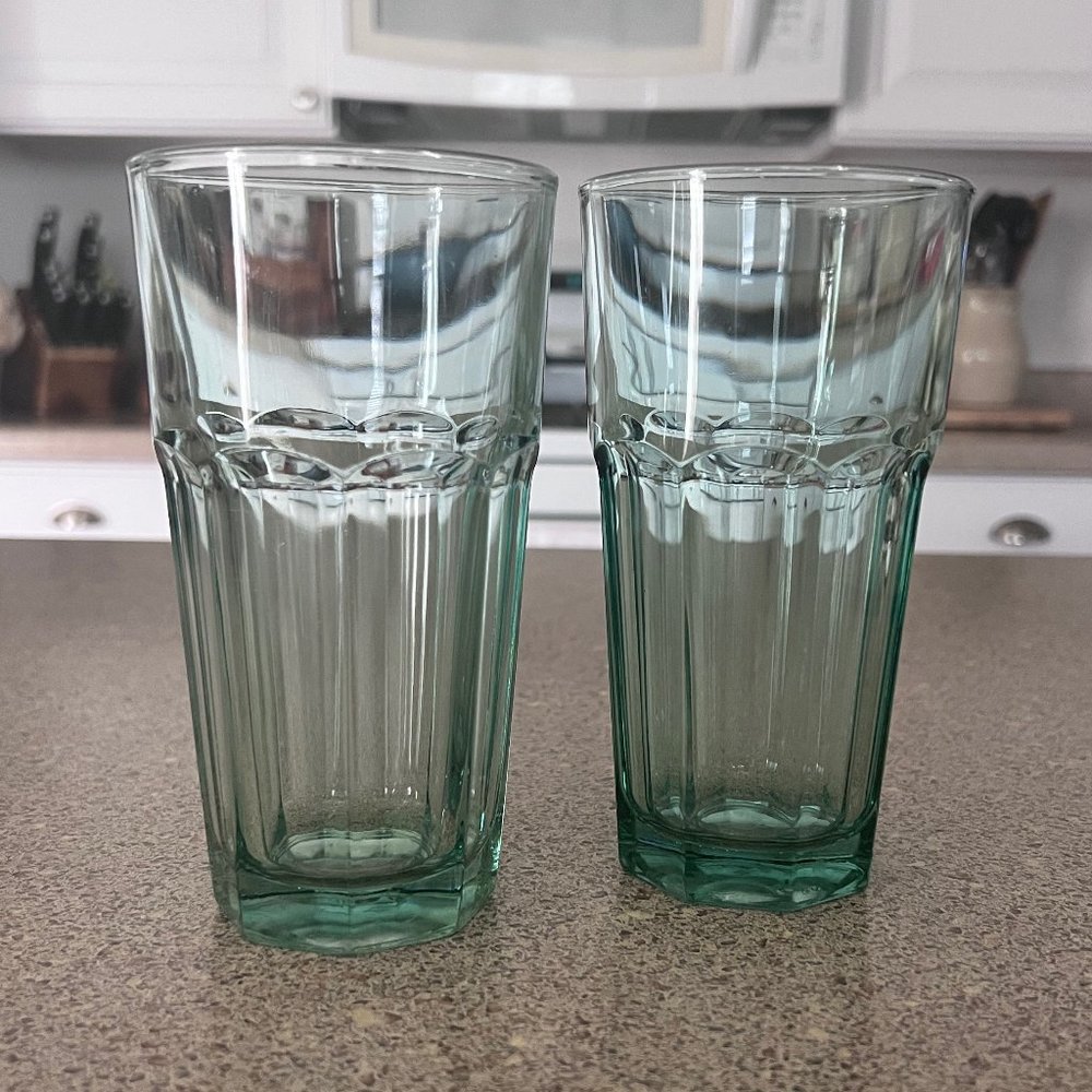 Pair of Vintage Libbey DuraTuff Gibraltar Spanish Green Pint Glasses